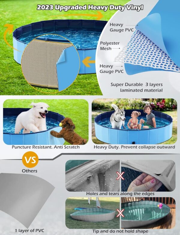 Jasonwell Foldable Dog Pet Bath Pool Collapsible Dog Pet Pool Bathing Tub Kiddie Pool Doggie Wading Pool for Puppy Small Medium Large Dogs Cats and Kids 32" Blue - Image 4