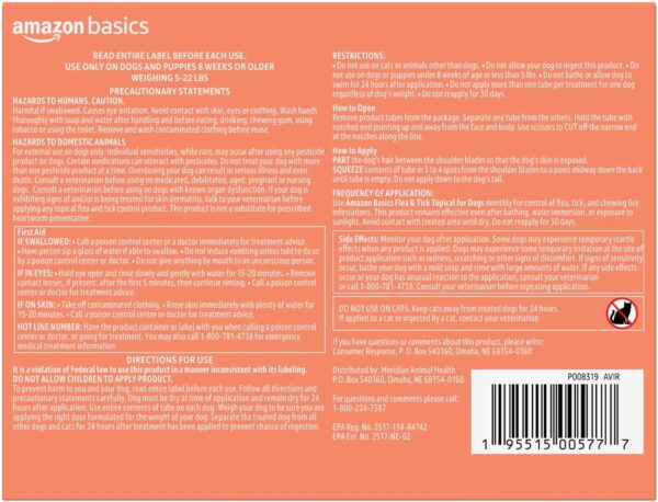 Amazon Basics Flea and Tick Topical Treatment for Small Dogs (5 -22 pounds), Unscented, 6 Count (Previously Solimo) - Image 2