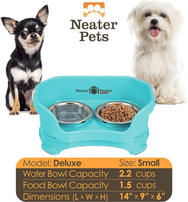 Neater Feeder - Deluxe Model - Mess-Proof Dog Bowls (Small, Aquamarine) - Made in USA - Elevated, No Spill, Non-Tip, Non-Slip, Raised Stainless Steel Food & Water Pet Bowls - Image 4