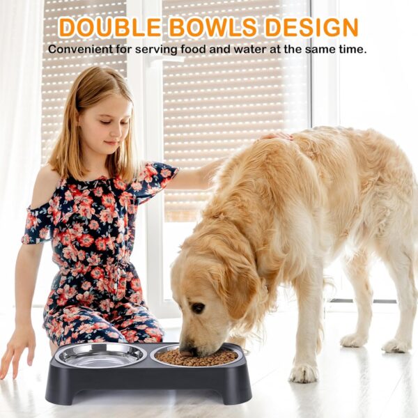 Dog Bowls, Dog Feeder with 2 Stainless Steel Dog Food Bowls, Dog Feeding & Watering Supplies for Small to Medium Sized Dogs and Cats, 3 Inches Tall, Black - Image 2