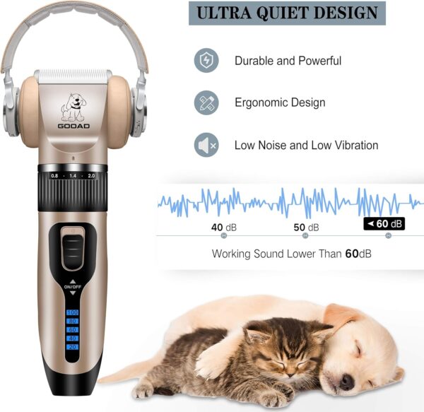 Dog Clippers Grooming Kit and Paw Trimmer,Cordless,Low Noise, Electric Quiet,Rechargeable, Dog Trimmer Grooming Tool, Pet Hair Clippers for Thick Coats,Shaver for Small and Large Dogs Cats - Image 4