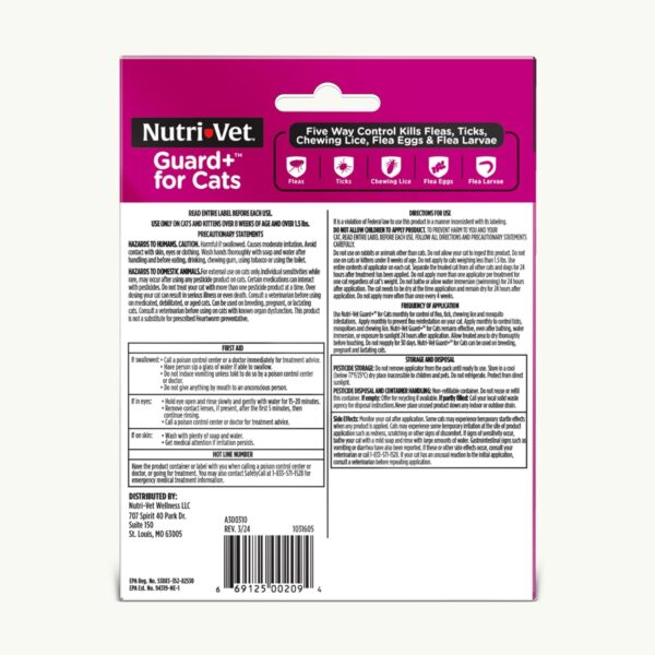 Nutri-Vet Guard+ for Cats - Flea & Tick Prevention for Cats 1.5 lbs and Up - Waterproof - 30 Days of Protection - 3 Month Supply - Image 2