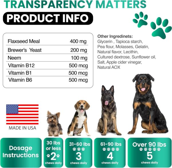 Flea and Tick Prevention for Dogs Chewables - Made in USA - Natural Flea and Tick Chews Supplement for Dogs - Oral Flea Pills for Dogs - Pest Defense - All Breeds and Ages - 120 Soft Tablets - Image 6