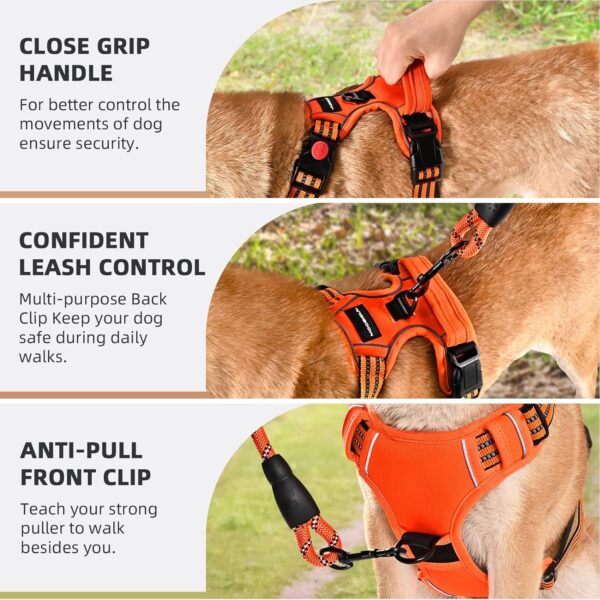 No Pull Dog Harness with A Free Heavy Duty 5ft Dog Leash, Adjustable Soft Padded Dog Vest, Reflective No-Choke Pet Oxford Vest with Easy Control Handle for Dogs(Orange, Medium) - Image 6