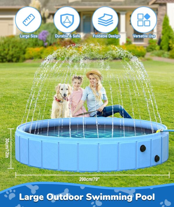 EPN Large Foldable Dog Pool, 0.55 MM PVC Portable 2-in-1 Heavy Duty Pet Pool Bathtub Dog Sprinkler Pool with Non-Slip Bottom, Outdoor Summer Water Toy for Dog, Cat, Kids (79'') - Image 3