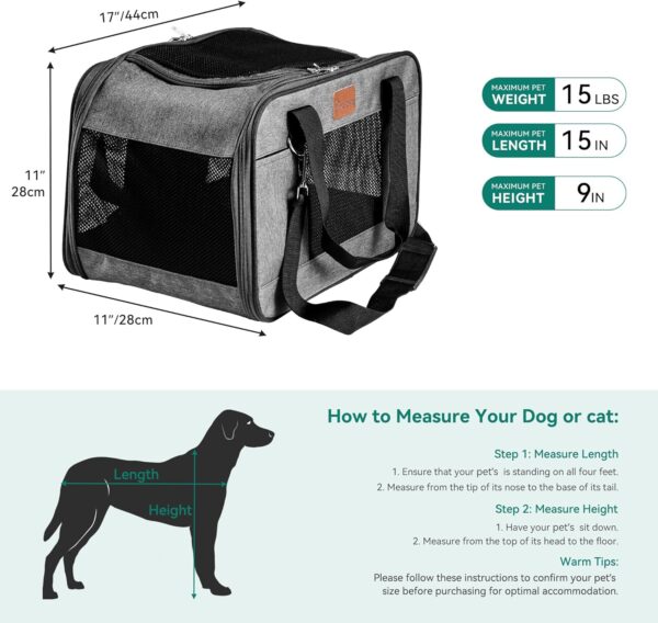 YITAHOME Cat Carrier Airline Approved, Soft-Sided Pet Carrier for Cats and Dogs Up to 16lbs, 5 Sides Breathable Collapsible Cat Travel Carrier with Bottom Protection and Washable Liner,17x11x11 Gray - Image 5