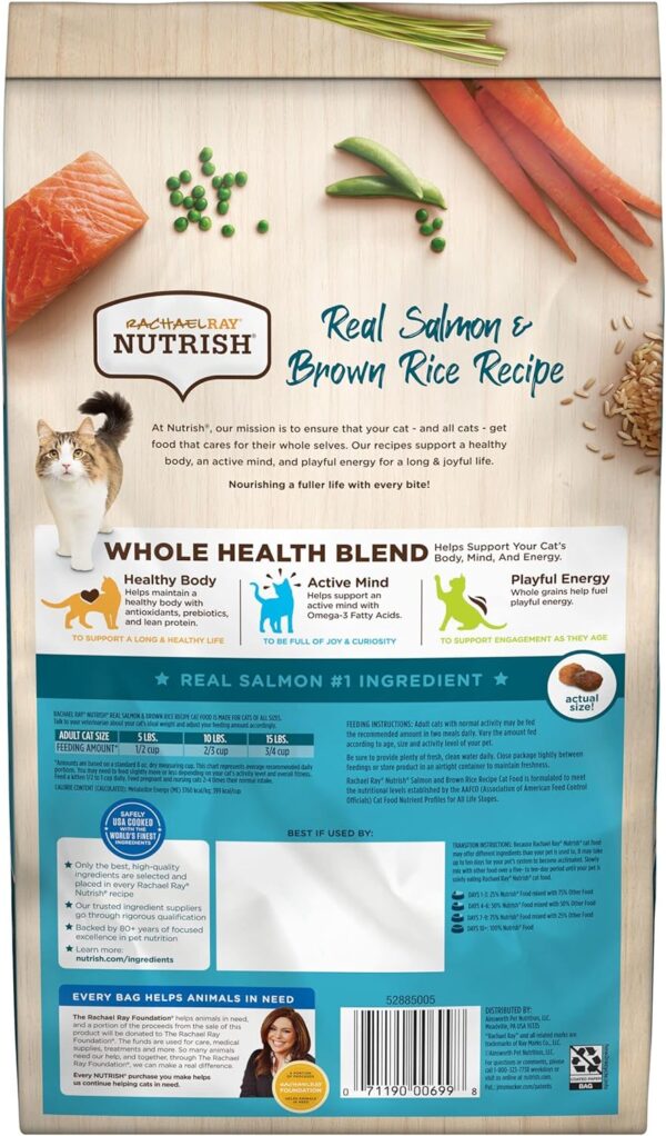 Rachael Ray Nutrish Premium Natural Dry Cat Food, Real Salmon & Brown Rice Recipe, 3 Pounds (Packaging May Vary) - Image 3