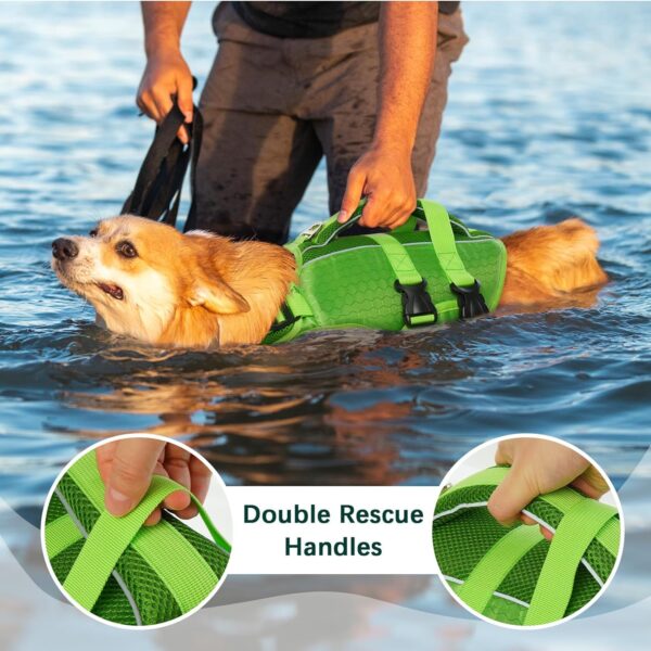 Kuoser Dog Life Jacket High Flotation, Reflective Dog Life Vest for Swimming Boating, Adjustable Small Medium Large Dog lifejacket, Lightweight Dog Life Preserver Rescue Handle Spring Summer Pool - Image 6