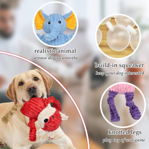 5 Pack Tough Dog Toys Stuffed Squeaky Dog Toys Assortment Plush Animal Dog Toy Value Bundle Puppy Pet Dog Toys for Small Medium Large Dogs - Image 3