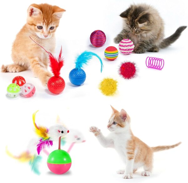 AILUKI 31 PCS Cat Toys Kitten Toys Assortments,Variety Catnip Toy Set Including 2 Way Tunnel,Cat Feather Teaser,Catnip Fish,Mice,Colorful Balls and Bells for Cat,Puppy,Kitty - Image 3