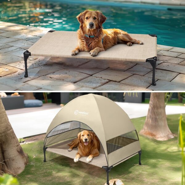 Veehoo Outdoor Dog Bed with Canopy, Cooling Elevated Dog Bed with Removable Shade, Non-Slip Feet, Raised Dog Cot Bed for Large Dogs, Dog Tent Bed for Camping, Beach, Large, Beige Coffee CWC2411 - Image 6