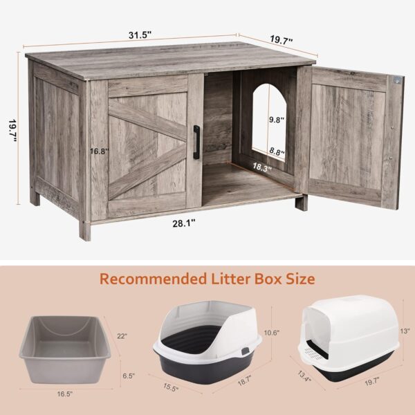 Cat Litter Box Enclosure,Litter Box Furniture Hidden with Barn Door,Wooden Cat Washroom Furniture,Cat House,Fit Most of Litter Box, Greige - Image 5