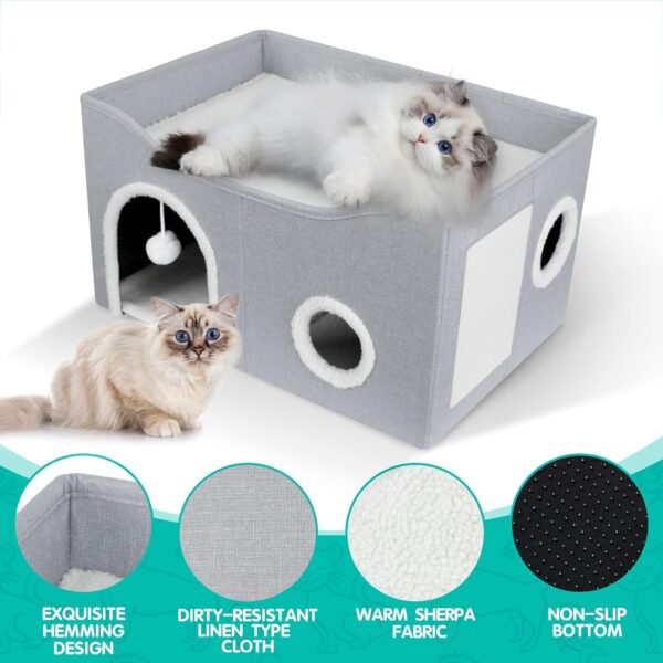 Heeyoo Cat House for Indoor Cats - Large Cat Bed Cave with Fluffy Ball and Scratch Pad, Foldable Cat Condos, Cat Cubes, Cat Hideaway, Covered Cat Bed - Image 3