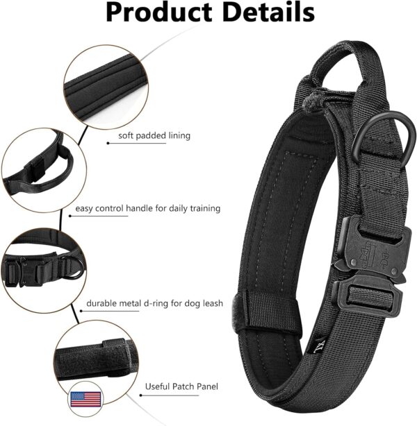 DAGANXI Tactical Dog Collar, Adjustable Military Training Nylon Dog Collar with Control Handle and Heavy Metal Buckle for Medium and Large Dogs, with Patches and Airtags Case (L, Black) - Image 5