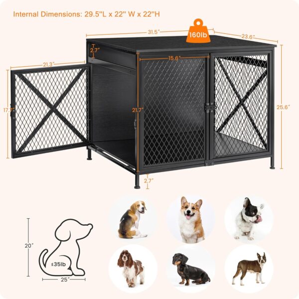 DWANTON Dog Crate Furniture, 31.5" L Three-Door Wooden Dog Kennel Indoor, Connectable Expansion, Wooden Dog Crate Table for Small/Medium/Large Dog, Dog House, Dog Cage Large, Black - Image 3