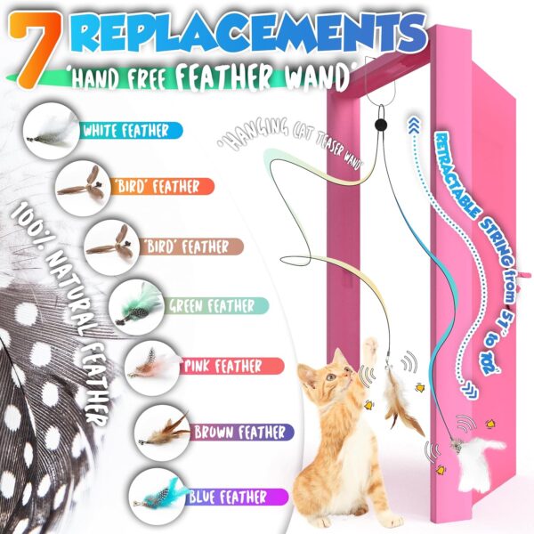 Retractable Cat Feather Toys, 7PCS Refills with Bell, Interactive Doorway Hanging Teaser Toys for Indoor Cats. Kitten Play Exercise Feather Teaser Toys. - Image 3