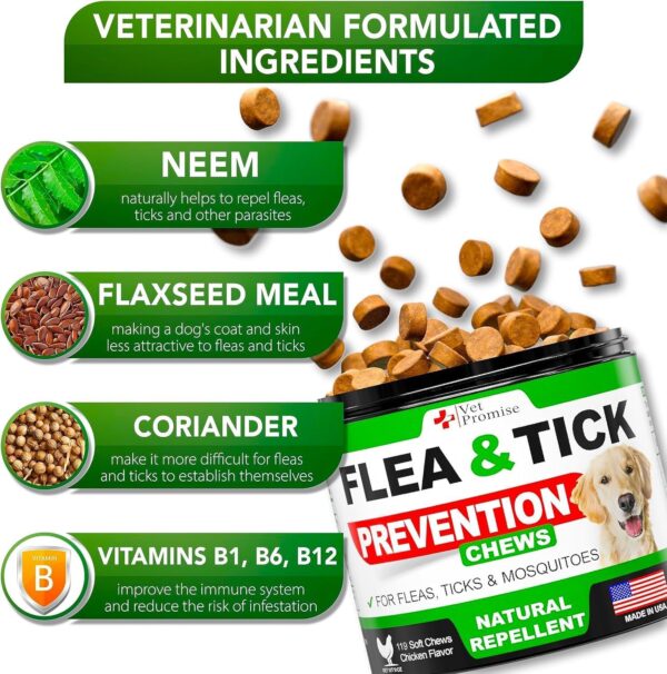 Flea and Tick Prevention for Dogs Chewables - Natural Dog Flea and Tick Treatment - Flea and Tick Chews for Dogs - Oral Flea Pills for Dogs Supplement - All Breeds and Ages - Made in USA - Image 3