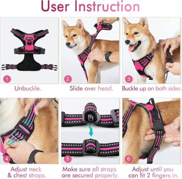 rabbitgoo Dog Harness, No-Pull Pet Harness with 2 Leash Clips, Adjustable Soft Padded Dog Vest, Reflective No-Choke Pet Oxford Vest with Easy Control Handle for Large Dogs, Hot Pink, L - Image 9