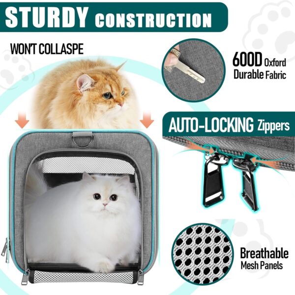 Pet Carrier for Large Cats 20 lbs+ / Soft Sided Small Dog Travel Carrier Top Load/Collapsible Carrier Bag for Big Cat / 2 Kittens Sturdy Transport Carrier Long Trips/Medium Cats 15 pounds - Image 2