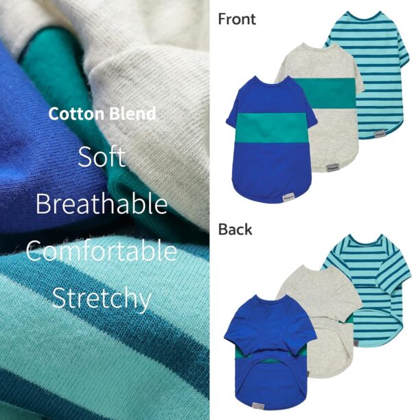 Fitwarm 3 Pack Color Block Striped Dog Shirt, Summer Dog Clothes for Small Dogs, Breathable Lightweight Pet Tshirt with Sleeves, Cat Outfit, Royal Blue, Gray, Teal, Large - Image 4