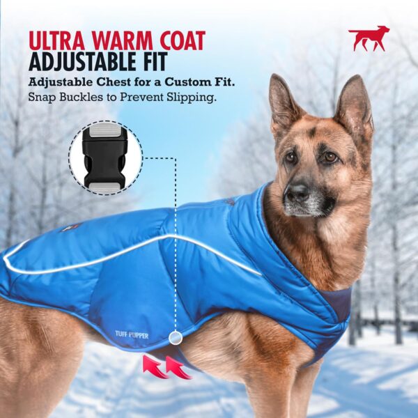 Tuff Pupper Insulated Winter Dog Coat | Waterproof Against Snow & Rain | Premium Padded Cold Weather Jacket | Reflective for Safety | Zipper Opening for Harness | Adjustable Sizing (Blue/L) - Image 4