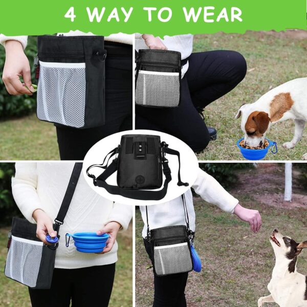 Dog Treat Pouch - 3 Ways to Wear Treat Pouches for Pet Training and 2 Pieces Clicker Taining for Dogs, Dog Training Treat Pouch Bag and Dog Clicker for Training with Waist Belt Shoulder Strap - Black - Image 5