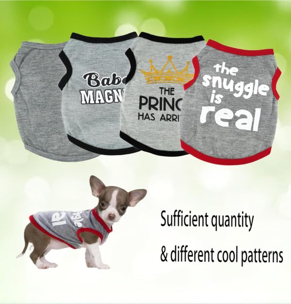 Dog Shirts Boy Dog Clothes for Small Dogs Puppy Clothes Boy Printed Vest 4 Pieces Stretchy Soft Cool Dog T-Shirts Pet Pullover Sweatshirt Summer Sleeveless Breathable Shirt for Cat Dog(Gray, Medium) - Image 3