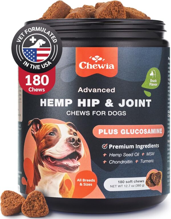 Glucosamine for Dogs - Hip and Joint Supplement Dogs - Glucosamine Chondroitin Dog Chews with MSM - Dog Hip and Joint Supplement - Hemp Hip and Joint Chews for Dogs - Mobility, Skin & Coat Health