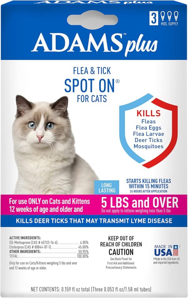 Adams Plus Flea & Tick Spot On for Cats 5 lbs and Over 3 Month Supply