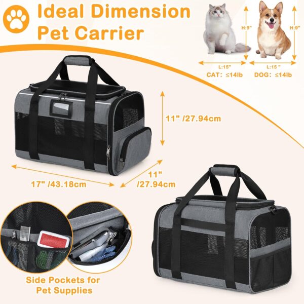 Cat Carrier, Cat Carrier Soft with Foldable Bowl, Pet Carrier Cat Carrier Hard Fits 15 lbs Medium Big Cats and Puppy, Dog Carriers for Small Dogs, Airline Approved Cat Travel Bag Grey - Image 2