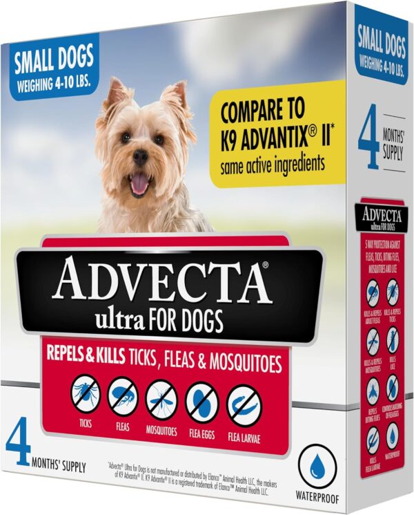 Ultra Flea And Tick Prevention For Dogs - Dog and Puppy Treatment and Control - Mosquito Repellent - Small, Fast Acting Waterproof Topical Drops, 4 Month Supply