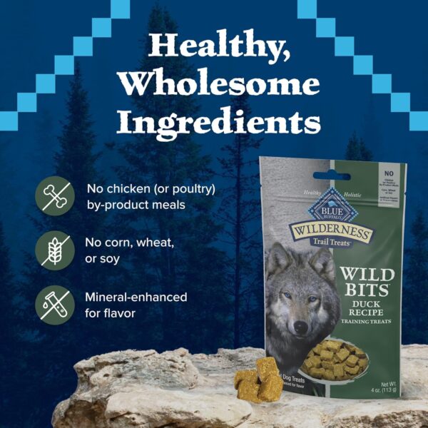 Blue Buffalo Wilderness Trail Treats Wild Bits High Protein Grain Free Soft-Moist Training Dog Treats, Duck Recipe 4-oz Bag - Image 6