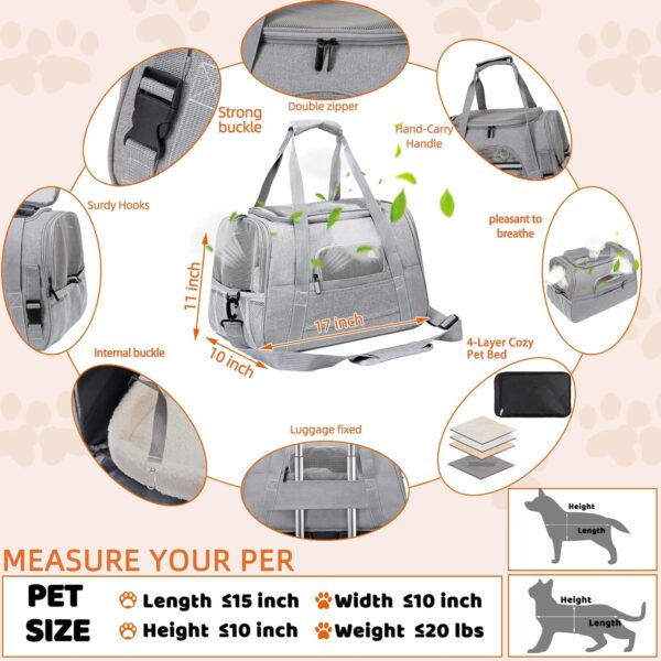 Pet Carrier Bag Airline Approved for Cats and Dogs Up to 20LBs, with Soft Travel Bag, Harness, Nail Clipper, Brush, Foldable Bowl - Image 4