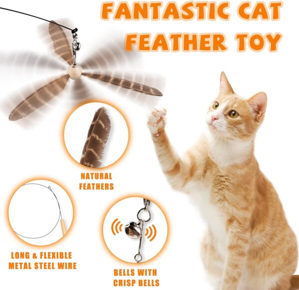 JXFUKAL Cat Wand Toys, Interactive Cat Toys with 3 Feather Refills, 29'' Flexible Steel Wire, Sturdy Wood Handle & Bell for Kitty Kitten, Cat Toys for Indoor Cats Cat Teaser Cat String Toy - Image 3