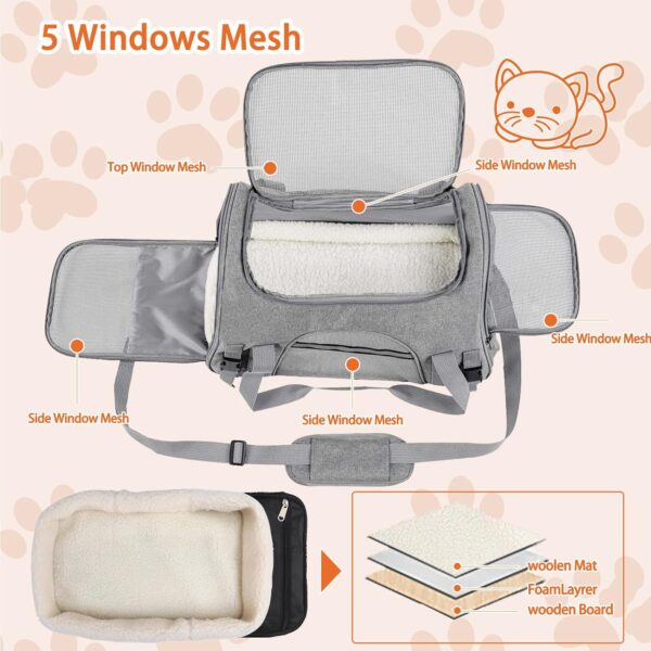 Pet Carrier Bag Airline Approved for Cats and Dogs Up to 20LBs, with Soft Travel Bag, Harness, Nail Clipper, Brush, Foldable Bowl - Image 5