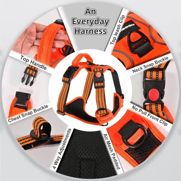 No Pull Dog Harness with A Free Heavy Duty 5ft Dog Leash, Adjustable Soft Padded Dog Vest, Reflective No-Choke Pet Oxford Vest with Easy Control Handle for Dogs(Orange, Medium) - Image 3