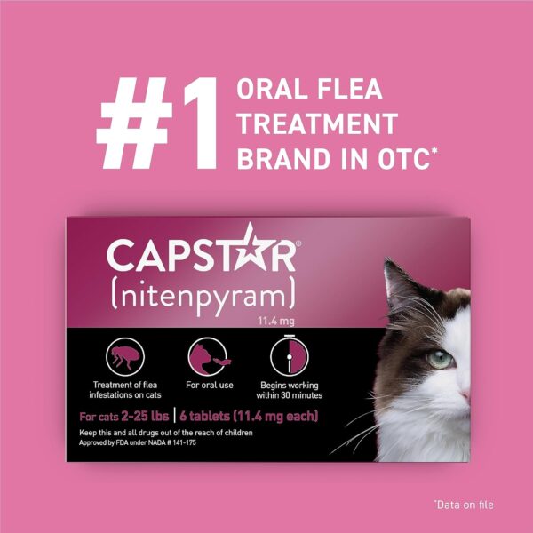 Capstar (nitenpyram) for Cats, Fast-Acting Oral Flea Treatment for Cats 2-25 lbs, Vet-Recommended Flea Medication Tablets Start Killing Fleas in 30 Minutes, 6 Doses - Image 2