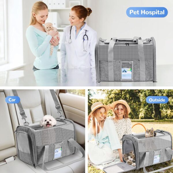 Soft Sided Cat Carrier for Under 18 Pounds, Folable Pet Carrier for Small Medium Cats Dogs, Roomy Dog Travel Carrier, Collapsible Puppy Carrier Bag with Locking Safety Zippers, Gray - Image 9