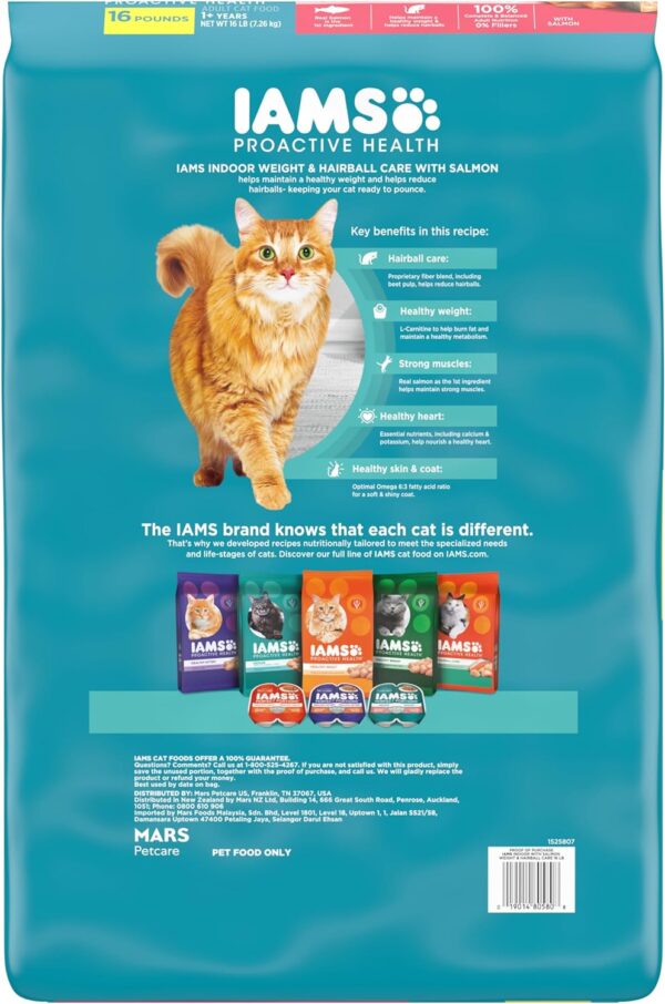 Iams Proactive Health Indoor Weight & Hairball Care Adult Dry Cat Food with Salmon, 16 lb. Bag - Image 2