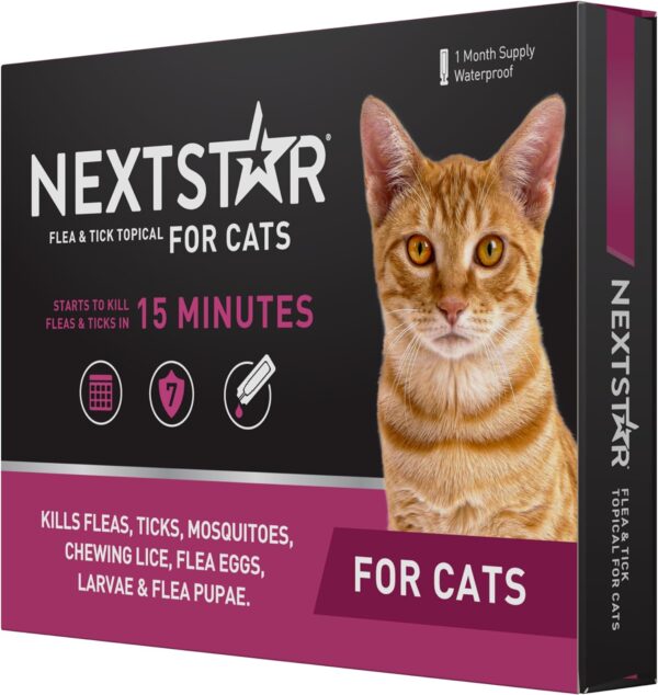 Flea and Tick Prevention for Cats, Repellent, and Control, Fast Acting Waterproof Topical Drops for Cats Over 3.5 lbs, 1 Month Dose