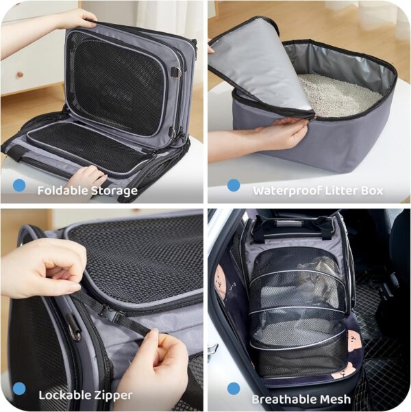 Cat Carrier for Car Travel, Car Travel Carrier with Litter Box, Expandable Soft Sided Pet Carrier for Cats or Puppy, Cat Travel Carrier with Travel Litter Bag - Image 4