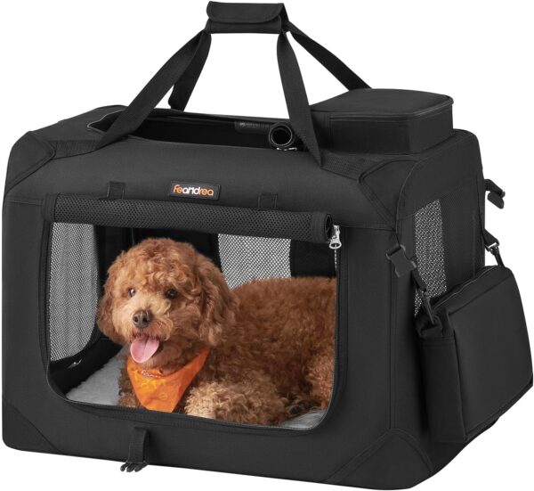 Feandrea 24 Inches Collapsible Soft Dog Crate, Portable Travel Dog Crate for Indoor and Outdoor Use, Dog Carrier Kennel with Safety Zippers, for Living Room, Car, Travelling, Camping, Black UPDC60H