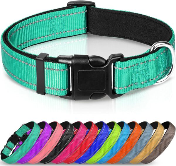 Joytale Reflective Dog Collar,Soft Neoprene Padded Breathable Nylon Pet Collar Adjustable for Large Dogs,Teal,L