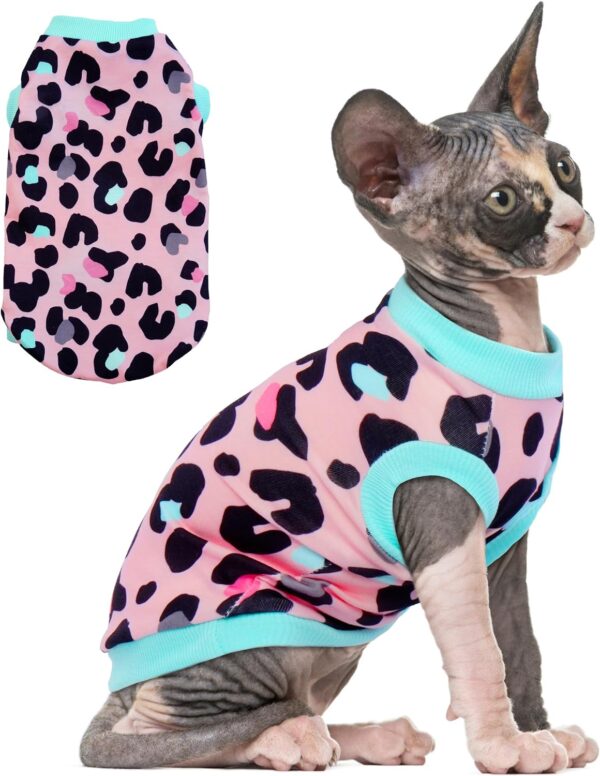 PUMYPOREITY Sphynx Cat Clothes, Stretchy Cat Sweater, Soft Hairless Cats Shirt, Pullover Cat Pajamas, Cat Turtleneck for Sphynx Cornish Rex, Devon Rex, Pink, M