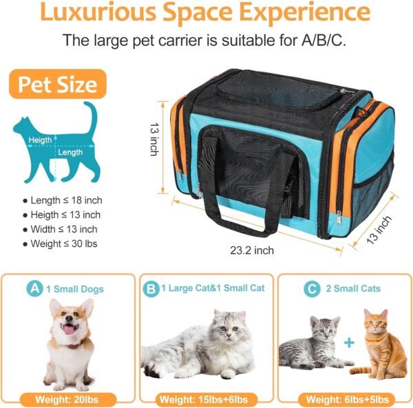 Discala Large Cat Carrier for 2 Cats, Pet Carrier for Cat, Dog Carrier for Small Dogs, Collapsible Soft Sided Large Pet Carrier for Traveling, Indoor and Outdoor Uses - Blue 23"x13"x13" - Image 2