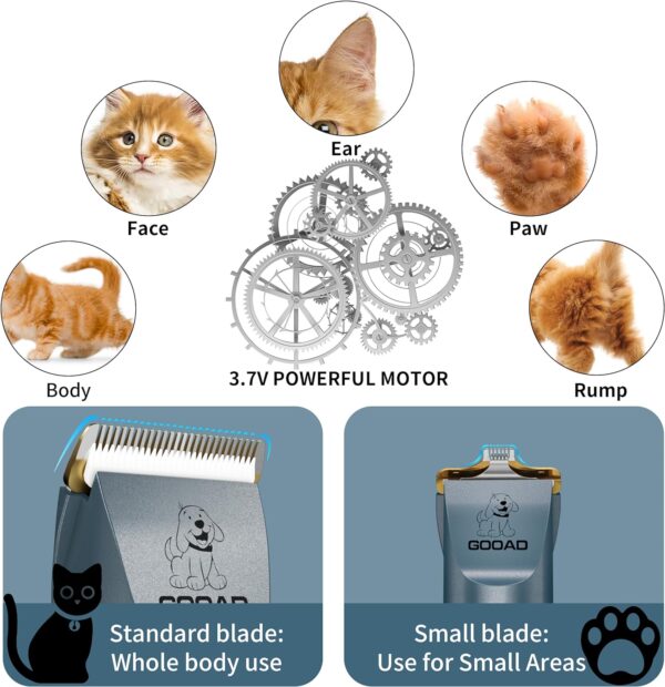 Cat Clippers for Matted Hair, Cat Grooming Kit, Cordless Cat Shaver for Long Hair, Low Noise Paw Trimmer, Cat Hair Trimmer for Grooming,Quiet Pet Hair Clippers Tools for Cats Dogs (Blue) - Image 3