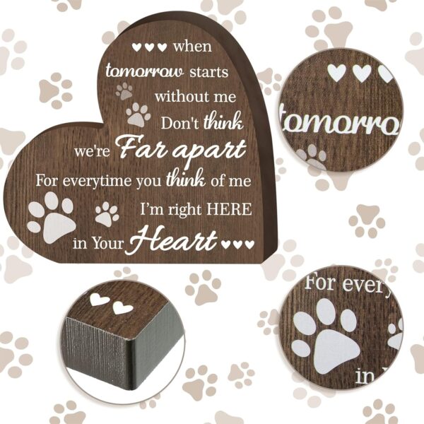 Maitys Pet Memorial Gifts Bereavement Remembrance Gifts for Loss of Dog Cat Sympathy Condolence Gifts Heart Shaped Wood Sign When Tomorrow Starts Without Me Wooden Plaque for Table Desk Decor (Brown) - Image 3