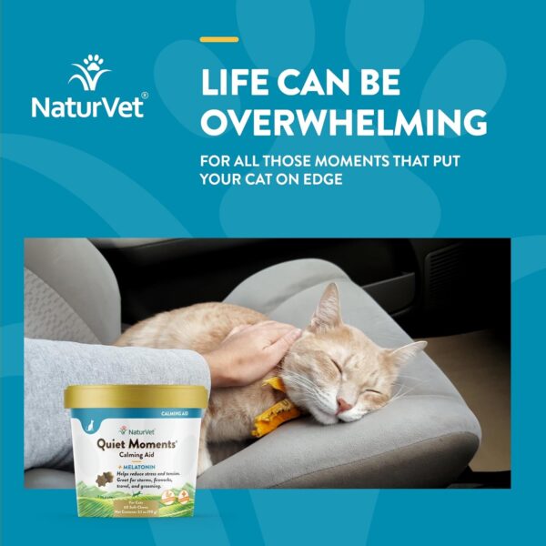 NaturVet –Quiet Moments Calming Aid for Cats Plus Melatonin – 60 Soft Chews – Helps Reduce Stress & Promote Relaxation – Great for Storms, Fireworks, Travel & Grooming - Image 4