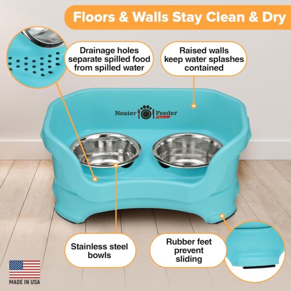 Neater Feeder - Deluxe Model - Mess-Proof Dog Bowls (Small, Aquamarine) - Made in USA - Elevated, No Spill, Non-Tip, Non-Slip, Raised Stainless Steel Food & Water Pet Bowls - Image 3