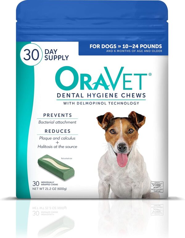 ORAVET Dental Chews for Dogs, Oral Care and Hygiene Chews (Small Dogs, 10-24 lbs.) Blue Pouch, 30 Count